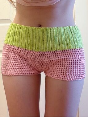 Handmade Crochet Pink & Lime Green Micro Short